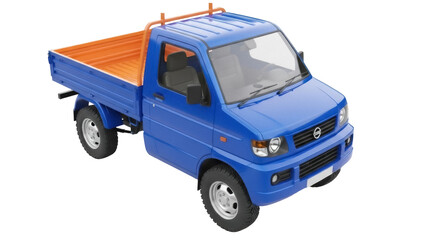 Isolated Blue and Orange Mini Truck, Transportation, Utility, Delivery, Vehicle, Automobile