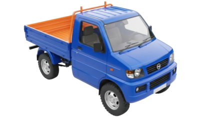 Isolated Blue and Orange Mini Truck, Transportation, Utility, Delivery, Vehicle, Automobile