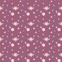 Cute kawaii sweet floral seamless pattern background