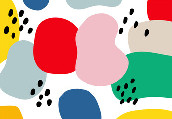 Abstract design featuring green, red, and yellow fluid forms with textured black dashes.