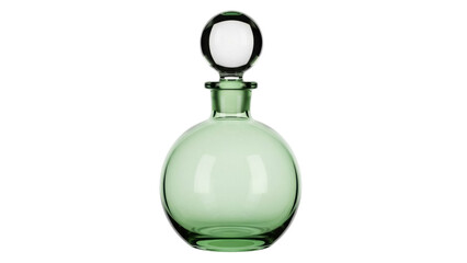 Isolated green glass bottle with stopper for perfume or essential oil, elegance