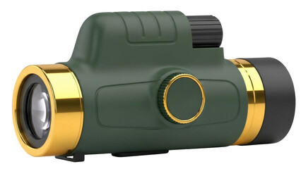 Isolated Monocular Telescope, Green and Gold Optic for Viewing Distant Objects in Nature