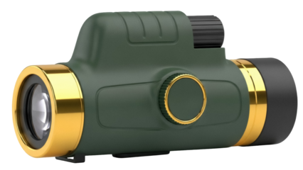 Isolated Monocular Telescope, Green and Gold Optic for Viewing Distant Objects in Nature
