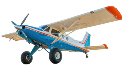 Isolated blue aircraft for recreational activity and agricultural plane service in the sky