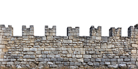 old stone wall or medieval castle wall isolated on white or transparent png