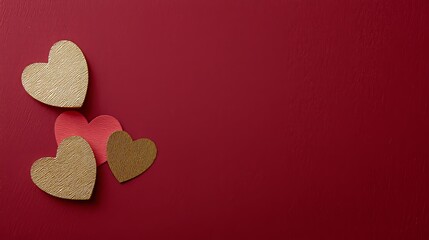 Fototapeta premium Red Background with Gold and Red Paper Hearts 