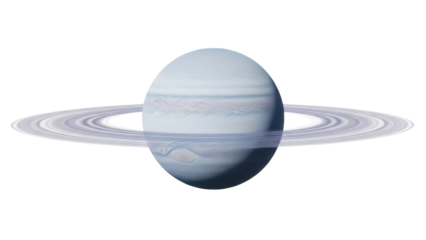 Isolated planet with icy rings rotating, a celestial body in the solar system space