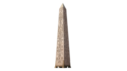 Isolated ancient Egyptian obelisk with hieroglyphs, monument of antiquity in a pyramid form