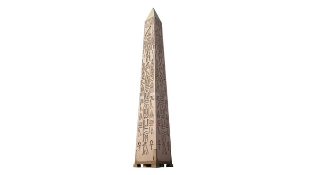 Isolated ancient Egyptian obelisk with hieroglyphs, monument of antiquity in a pyramid form