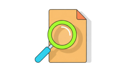 Isolated paper with magnifying glass for research, report, search, inspect, or inspection