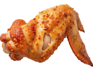 Isolated crispy fried chicken wing, a tasty and savory treat, served alone for a snack