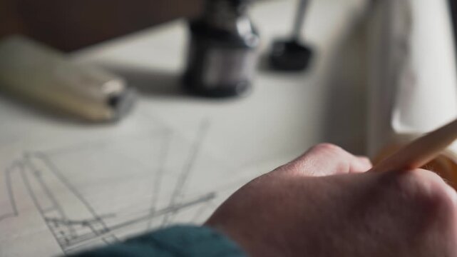 Old school naval draftsman uses technical drawing skills to design boat