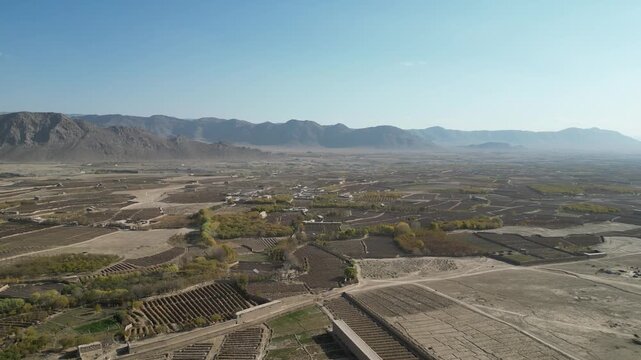 Aerial View of Rural Landscapes and Mountains in Zabul Afghanistan