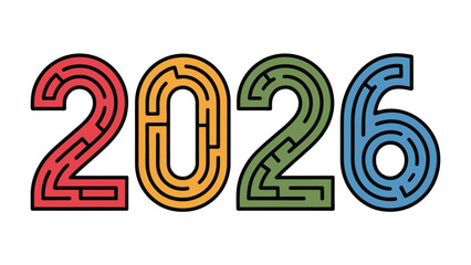 Maze-Like Path to the Future 2026: An intricate maze design, forming the digits of the year 2026, beckons viewers to navigate through complexity and contemplate the journey ahead.