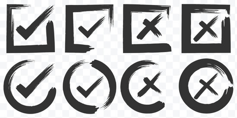 Green checkmark marker icon vector flat illustration design. Check mark grunge icon set. Hand drawn doodle checkmark and cross icons set checklist marks in box and circle grunge brush style vector eps © Hike Studio 786