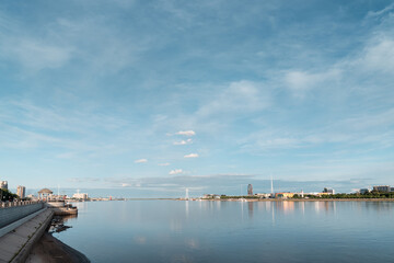Riverside at sunset. Blagoveshchensk, Amur region, Russia