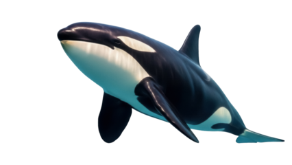 Isolated orca in the ocean predator animal swims marine whale, marine mammal aquatic