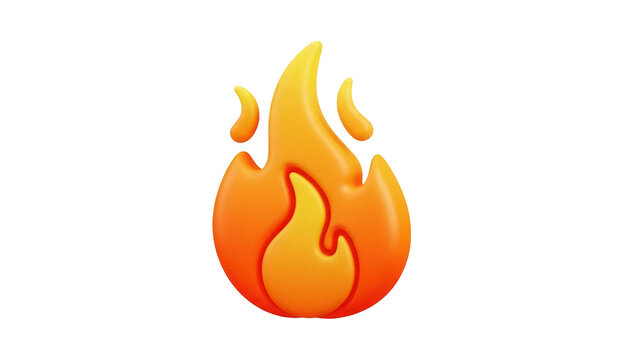 Isolated vibrant orange fire graphic, cartoon flame icon for social media, digital design
