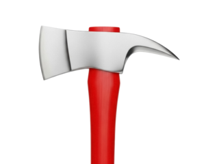 Isolated fire axe or halberd, axe with a red handle against a neutral backdrop