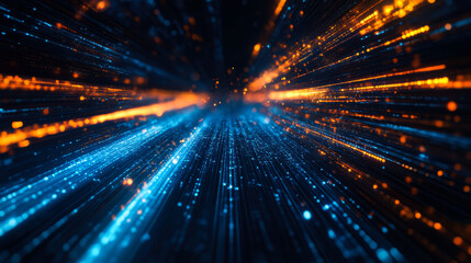 Bright explosion of particles signifies energy emergence in a dark void