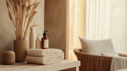 Serene spa interior with natural elements for relaxation and wellness activities in a tranquil setting