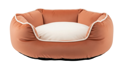 Isolated cozy pet bed with soft cushion, elevated walls and plush lining, providing warmth