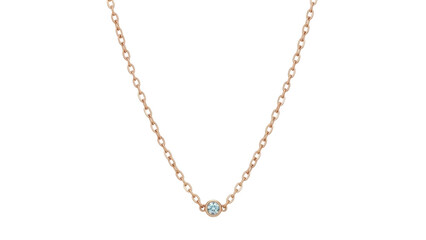 Isolated elegant gold chain necklace with a shiny blue gem on a neutral background