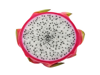 Isolated cross-section of a pitaya fruit, a unique dragon fruit on a seamless background
