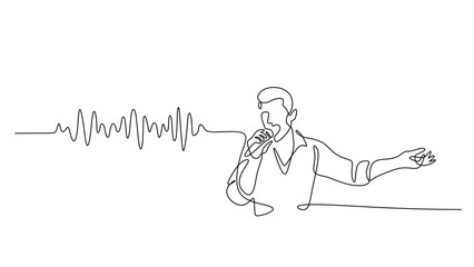 One Line Drawing of an person singing with a Soundwave