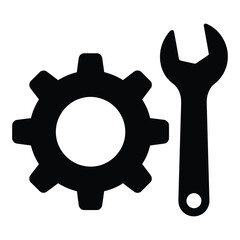 Black gear and wrench icon on white background tool
