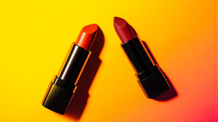 Bold lip colors showcase vibrant hues against a bright gradient background