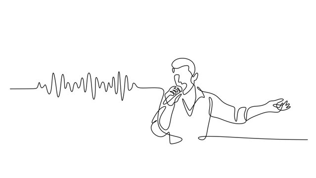 One Line Drawing of an person singing with a Soundwave