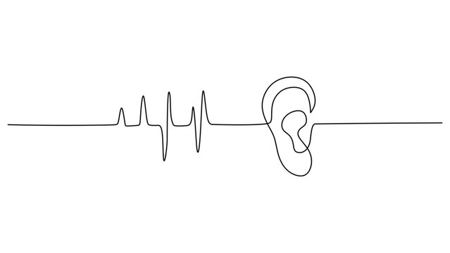 One Line Drawing of a Human Ear and Soundwave