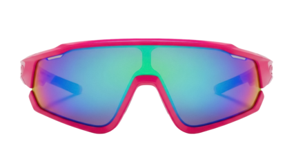Isolated pair of colorful sunglasses for sports providing eye protection from the sun rays