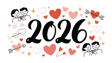 Embracing Love's Future in 2026: A heartwarming illustration encapsulates the romance of the future. Adorned with hearts and charming elements
