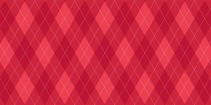 Christmas rhombus seamless pattern. Xmas red plaid texture with gold line. Argyle geometric diamond abstract pattern. Christmas design wrapping bg. Vector illustration isolated on red background.