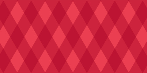 Christmas rhombus seamless pattern. Xmas red plaid texture with gold line. Argyle geometric diamond abstract pattern. Christmas design wrapping bg. Vector illustration isolated on red background.