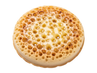 Isolated Crumpet with holes and butter, delicious breakfast, English traditional treat