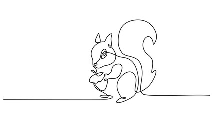 Continuous Line Drawing of a Squirrel with an Acorn