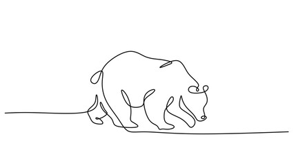 Single Continuous Line Drawing of a Walking Bear in Nature