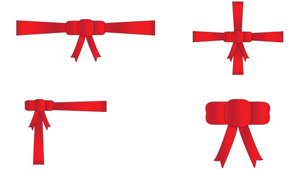 Set of Red Gift Ribbon Bows and Decorative Knot Vector Collection