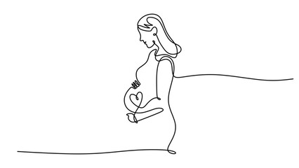 One Continuous Line Drawing of a Pregnant Woman Holding Her Belly