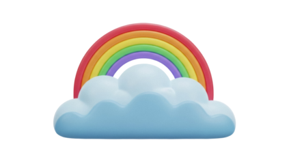 Isolated rainbow arc with cloud, bright colors, positive and magical children's element