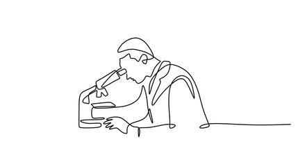 Continuous Line Drawing of a Scientist Using a Microscope