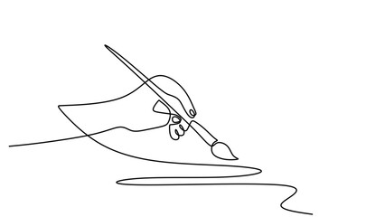 One Line Drawing of a Hand Painting with a Brush