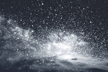 Abstract depiction of a celestial expanse filled with countless luminous specks amidst nebulous clouds