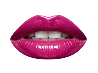 Isolated macro shot of a woman's sensual full pink lips with a shiny gloss makeup finish.