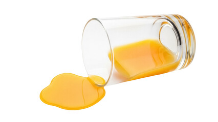 Isolated Spill of orange juice from a glass, studio shot, tasty fruit drink spilled from glass