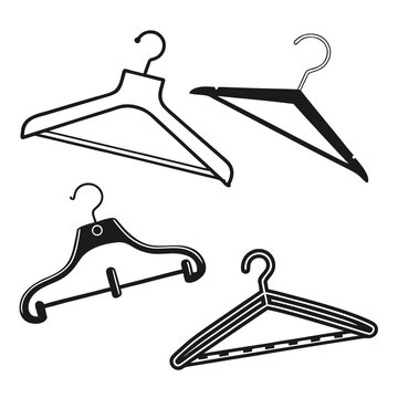 Set Of 5 Hanger Silhouette Icons   Top  Pants  Cli Vector Icon Set