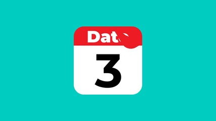 A graphic illustration of a calendar icon with the number 3 on a solid teal background, featuring a red header with white text, showcasing a digital abstract design element.